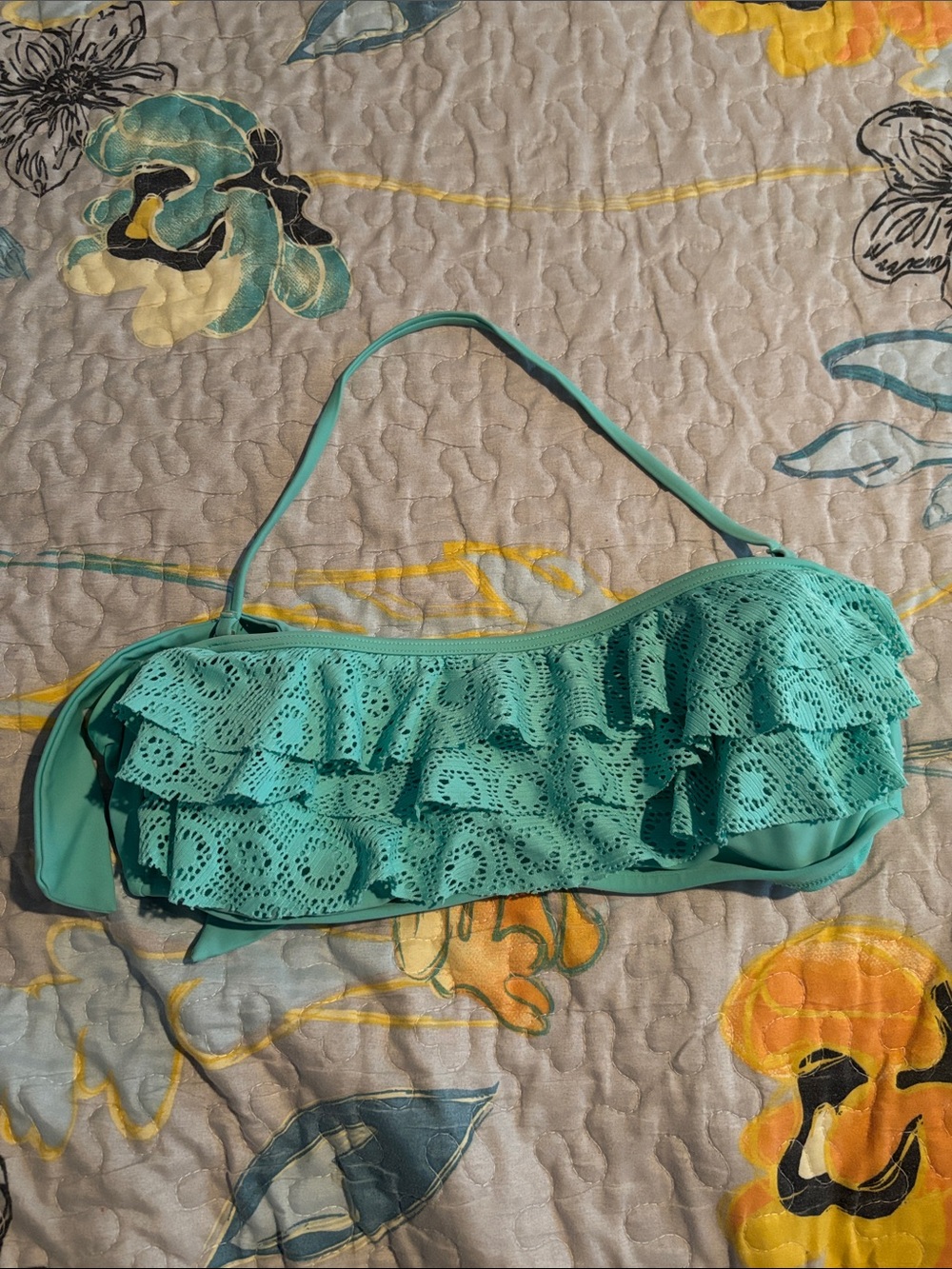 Arizona Jean Company Aqua Bandeau Swim Top with Crochet Detail